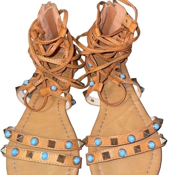 Turquoise & Studded Strappy Sandals - Picture 5 of 7